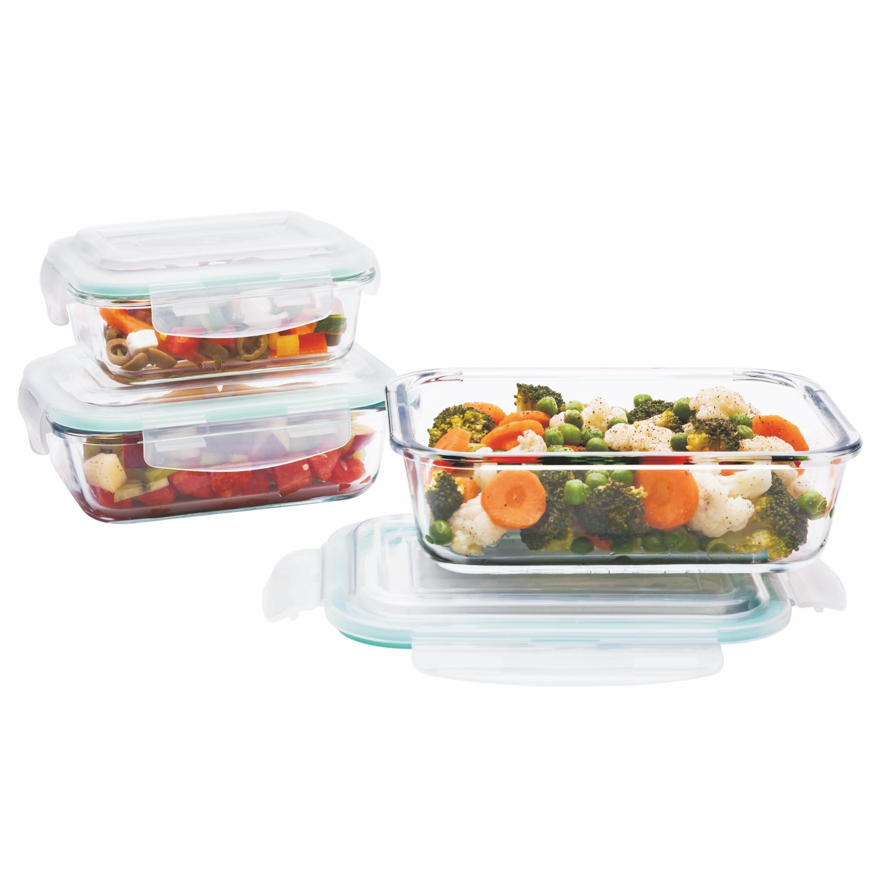 Signora Ware Lock 'N' Store High Borosilicate Bakeware Safe Glass Container Rectangular (370Ml+640Ml+1040Ml), Set Of 3, Transparent