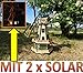 Produktbild Große Windmühle, 2 x Balkon ZWEISTÖCKIG, windmühlen, SEHR ROBUST, MIT SOLARMODUL + 2 STRAHLER, Solarbeleuchtung DOPPEL-SOLAR LICHT WMH130gr-MS 1,30m groß grün moosgrün grasgrün Naturholz