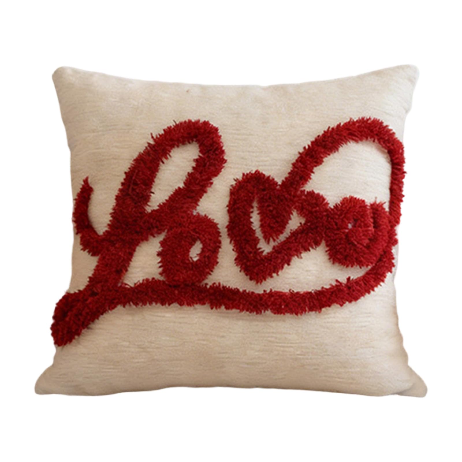 ordinarYone Tufted Faux Furs Embroidery Pillow Case Valentines Day Square Cushion Cover for Wedding and Home Decors