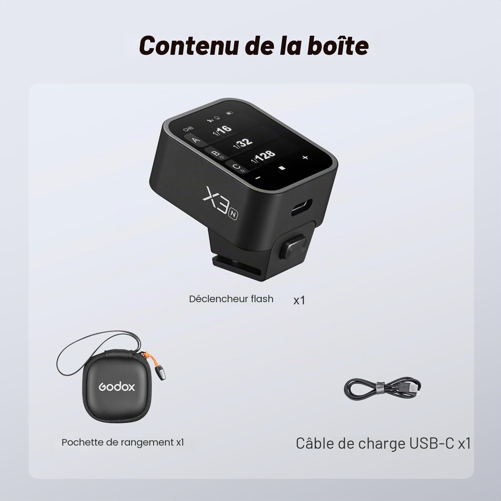 Godox X3-N Déclencheur de flash sans fil OLED Écran tactile pour appareil photo Nikon 2,4 GHz sans fil 1/8000S HSS TTL Tcm Fonction batterie intégrée rechargeable Type-C