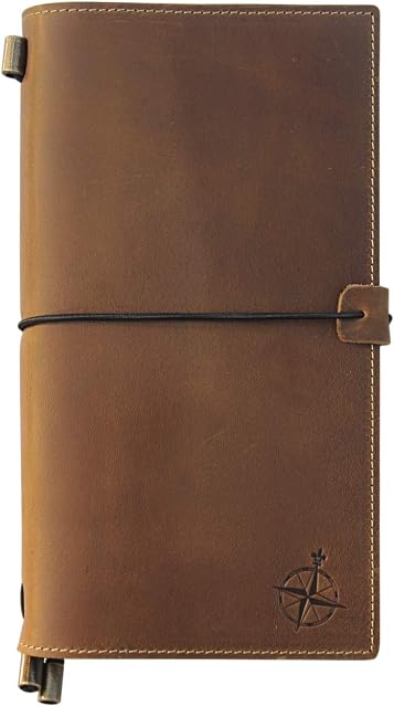 Leather Notebook with Pockets - Refillable Travel Journal Organizer, Hand-Crafted Genuine Leather Journal with Pockets for Writing, Travelers, Organizing - Blank Inserts, 22x11.5cm