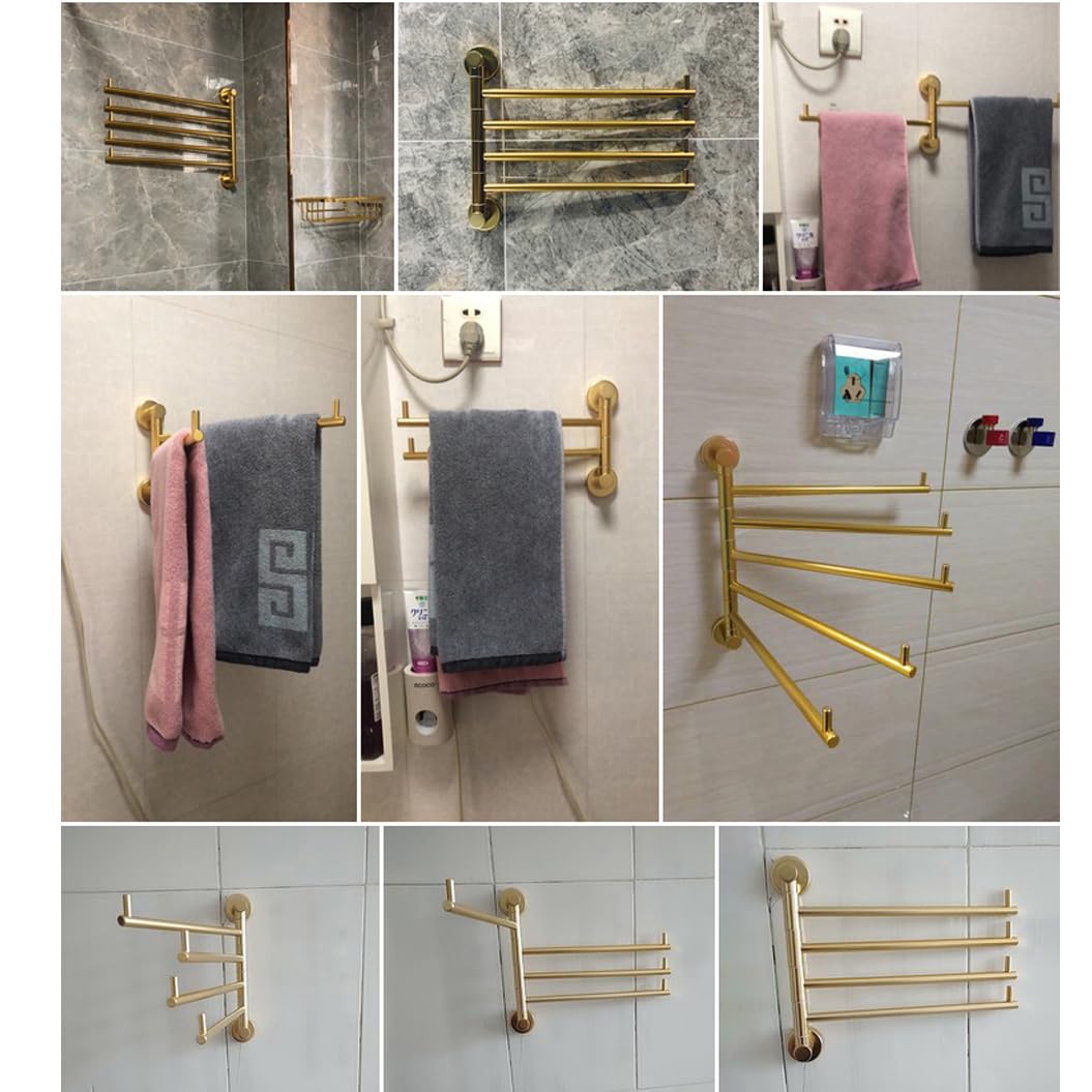 Toallero de baño Moderno Dorado con Barra giratoria, Perchero de baño de 4 Barras con Brazo Plegable Giratorio para Montaje en Pared, Barra giratoria Que Ahorra Espacio para L28cm-