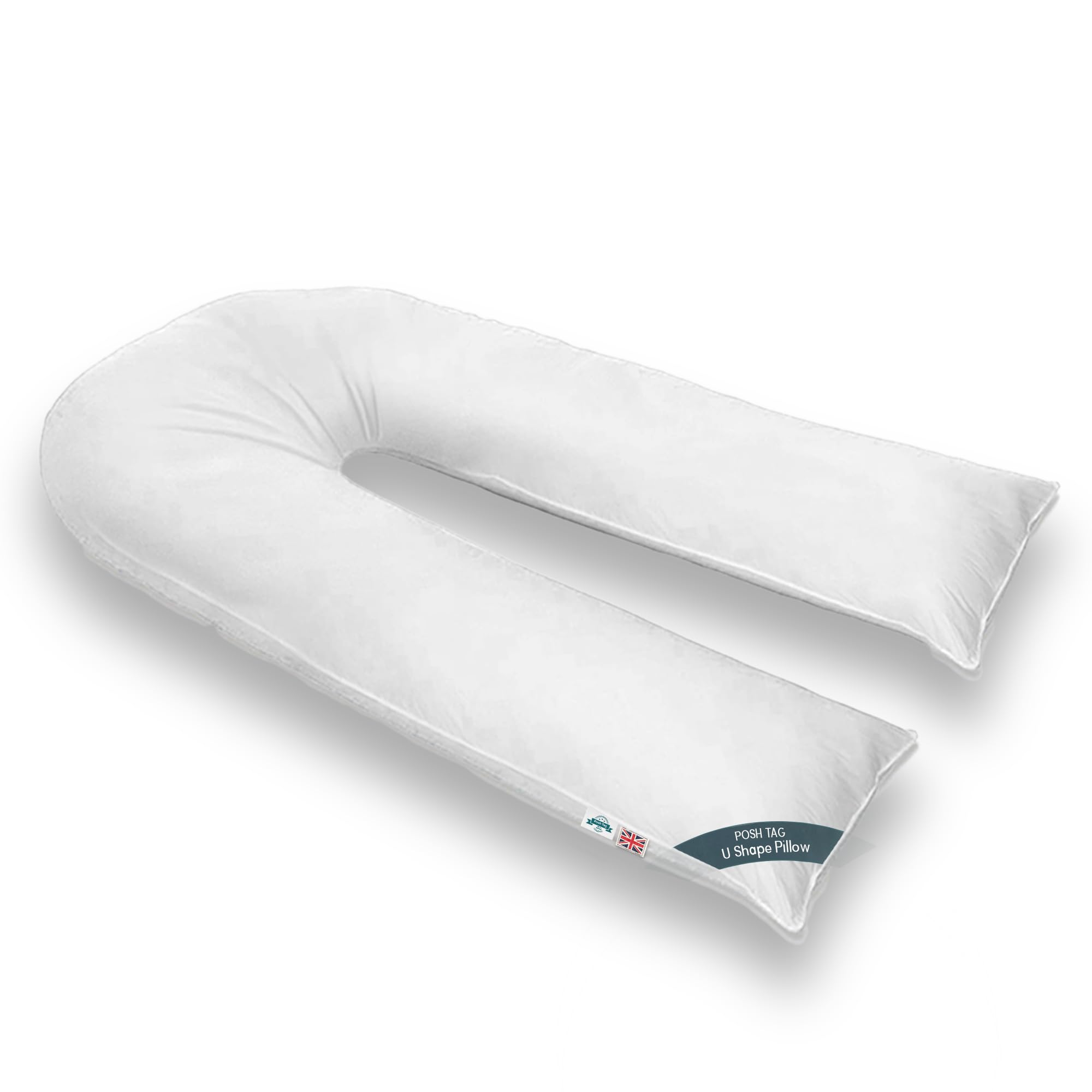 Posh Tag U Shaped Pillow – Full Body Support Body Pillow for Pregnancy | Soft Hypoallergenic Hollowfiber Maternity Pillow for Sleeping, Back, Hips, Knees & Neck Support (White, 9 Feet)