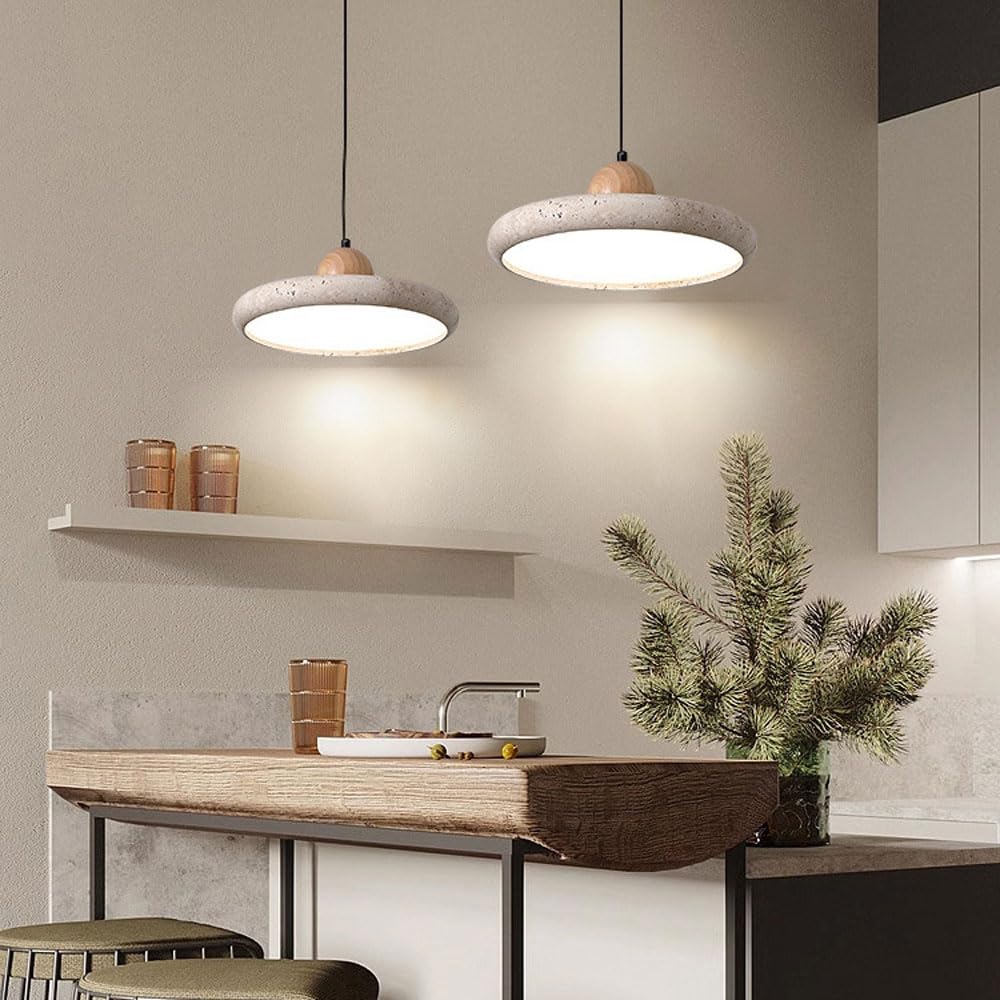 Grande Suspension en Pierre Naturelle réglable Bol en travertin français Lampe Suspendue pour Chambre Salon Wabi Sabi luminaire 28W LED Moderne scandinave Cuisine Suspension