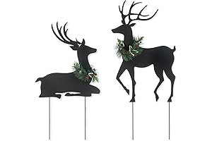 Glitzhome Metal Silhouette Reindeers Yard Sign with Stake