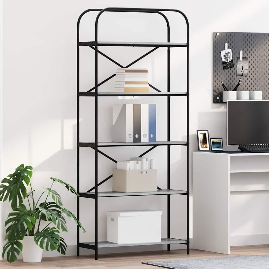 Regał na książki Sonoma szary, 80 x 30 x 183 cm, materiał drewnopochodny, system regałowy z 5 półkami, miejsce do przechowywania, do salonu, biura, pokoju dziecięcego i korytarza