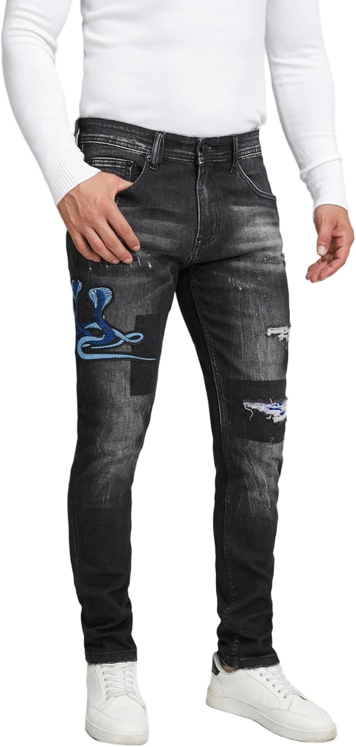 Men's Slim Fit Stretch Jeans Ripped Skinny Jeans for Men, Casual Straight Leg Streetwear Comfort Male Pants - Image 3