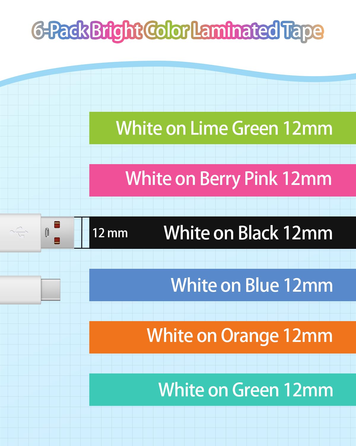 MarkField Ruban Remplacement Brother P-Touch TZ TZe 12mm x 8m 0,47 laminés étiquette PT-H105 H101C H110 H200 H100LB