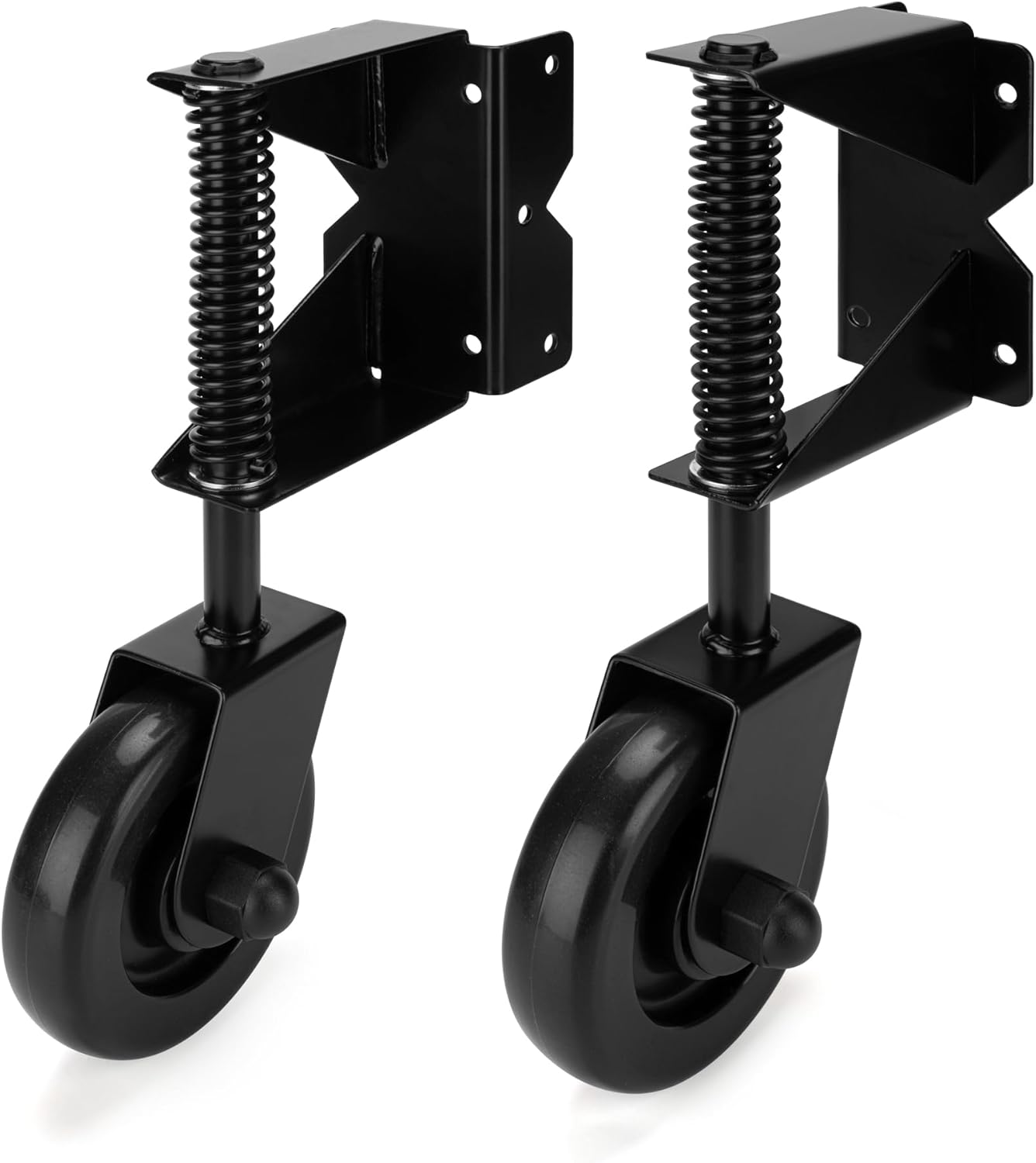 4.3" Heavy Duty Gate Caster Wheel with Spring Loaded for Wooden Gate Fences, Gate Caster with 360° Swivel, Right-Angel Mount Plate for Metal Gate, Yard Fence, 220 Lbs Capacity, L&R, Black