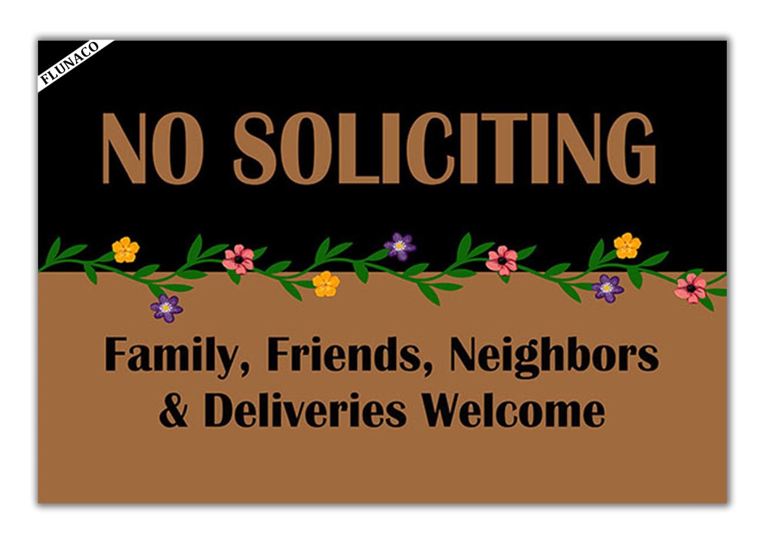 FLUNACO Funny Welcome Doormat Floor Mats No Soliciting Family, Friends, Welcome Kitchen Mat No Soliciting Sign Mats 23.6" x 15.7"