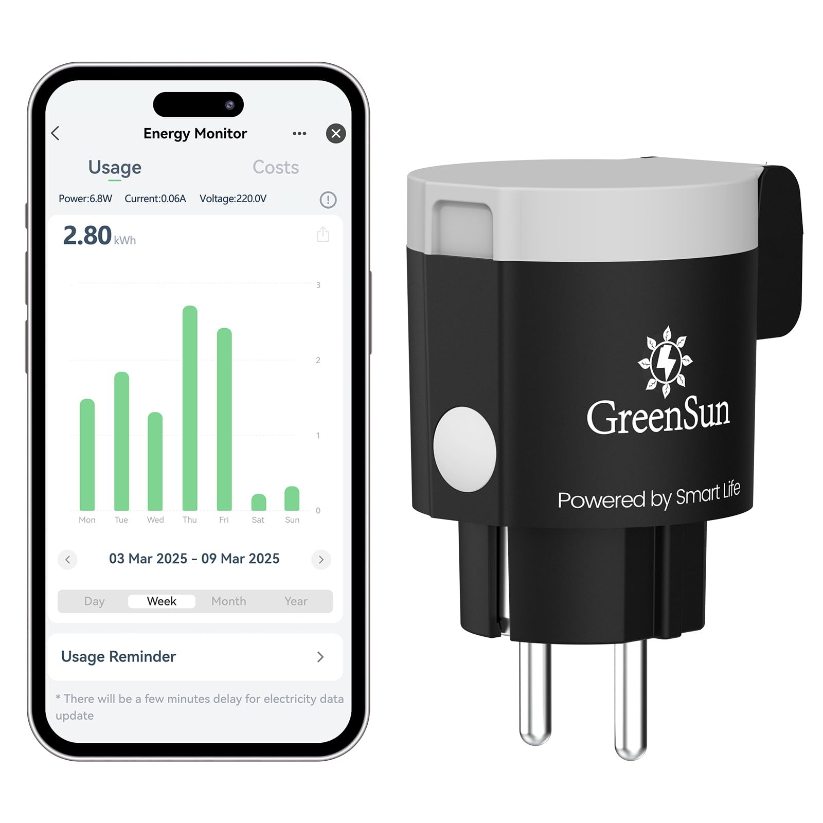 GreenSun WLAN Steckdose Outdoor - Zeitschaltuhr Aussenbereich Tuya Smart Life APP Fernbedienung WiFi Steckdose Strommessung IP44 Wasserdicht Sprachsteuerung mit Alexa/Google Home 16A 3680W