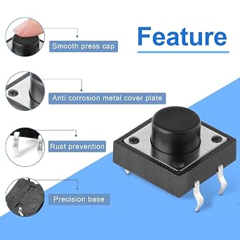 120pcs 6mm 4 Pin Micro Momentary Tactile Push Button Switch Quick Tact Push Button 6x6x5mm