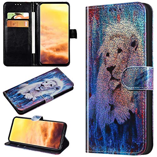 Robinsoni Case Compatible with Sony Xperia 10 Plus Phone Case Wallet Leather Light Reflecting Mirror Case Kickstand Notebook Cover Flip Stand Book Style Case Silicone Case Colorful Animal Case Lion