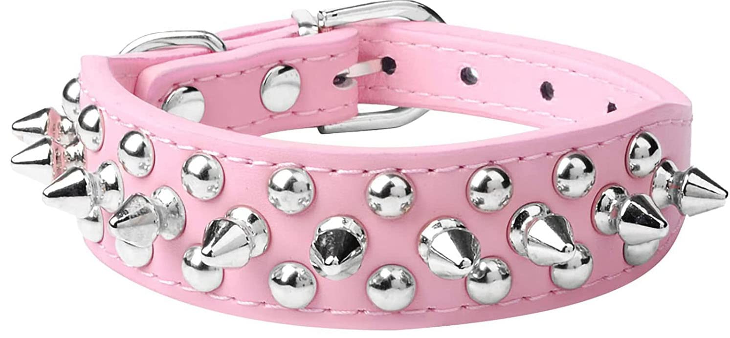 haoyueer Spiked Dog Collar Soft Pu Leather Mushrooms Rivet Spike Studded Puppy Adjustable Cat Collars (M, Pink)