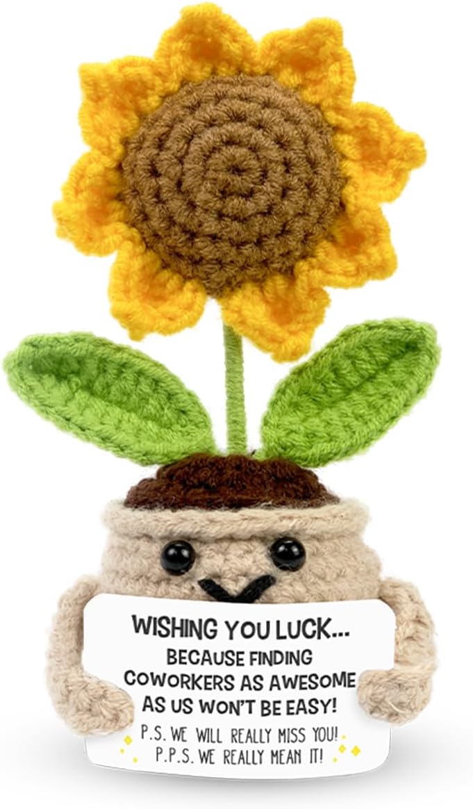 Lovely Sunflower Crochet, Thoughtful Farewell Gifts for Coworkers, Positive Crochet Potted Plant Sunflower Decor, Funny Goodbye, Leaving, Going Away Gifts for Coworkers Women Men