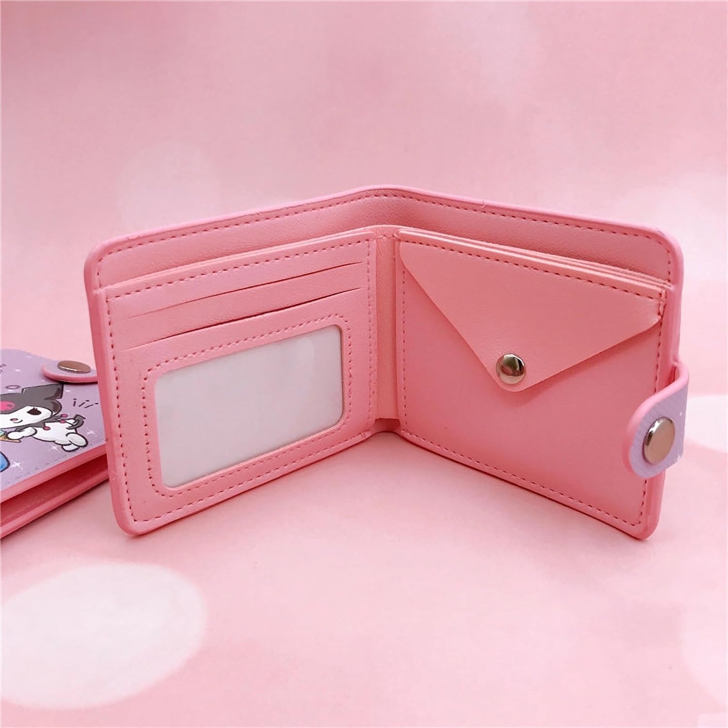 Cute Small Wallet for Women and Girls, Kawaii Leather Slim Purse Bifold Card Holder Coin Pocket and ID Window, 2Pcs Set - Image 5