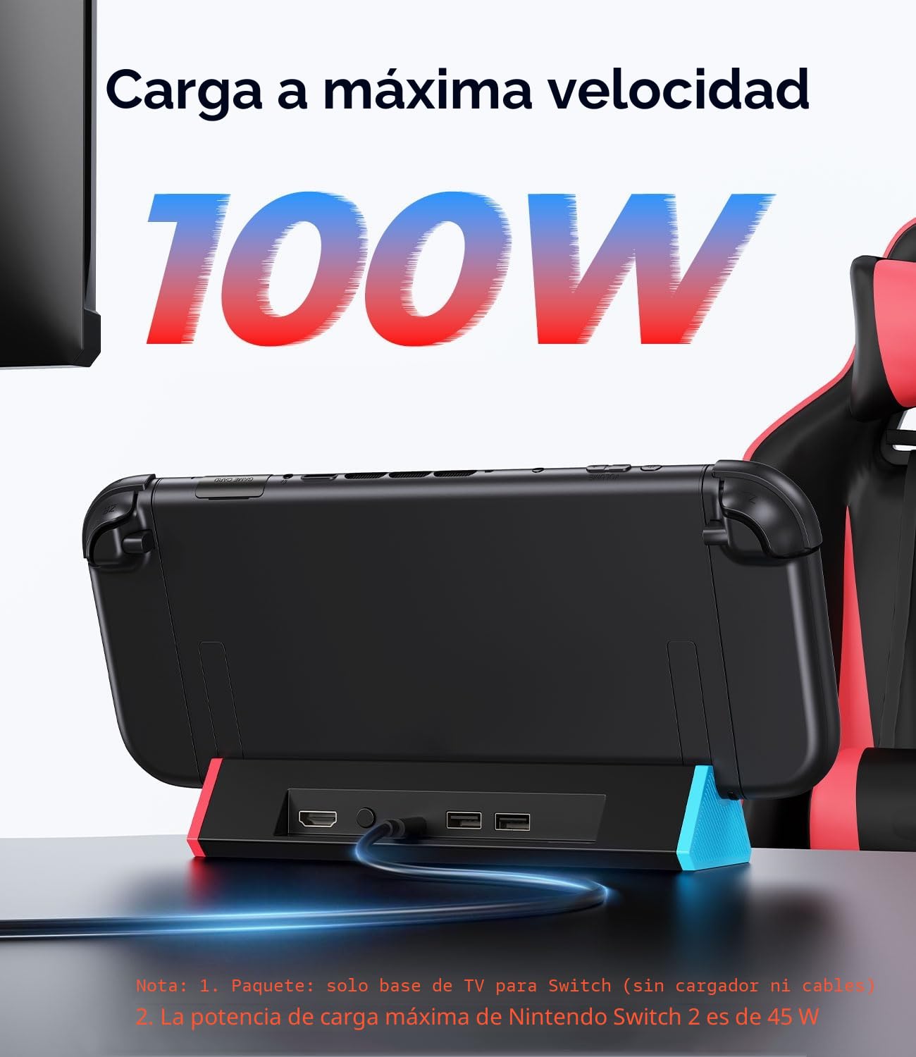 SiWiQU Switch 2 TV Dock, Portatile Base Support Compatibile con Nintendo Switch 2, NS 2 Cargador con 4K@120Hz Salida HDMI/100W Carga Entrada/USB Dock Oficial Repuesto[Sin Cargador ni Cables]