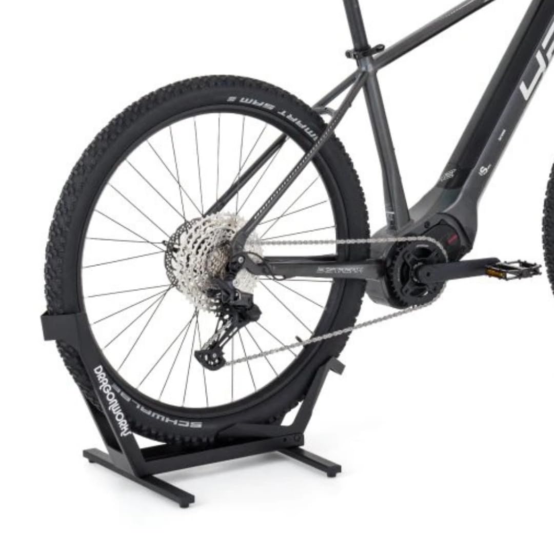 DRAGONWORKS RAID Supporto Bicicletta, cavalletto bici da terra per MTB, e-bike, gravel e bici da corsa 26–29", supporto bici stabile per garage, manutenzione e parcheggio, fino a 35 kg