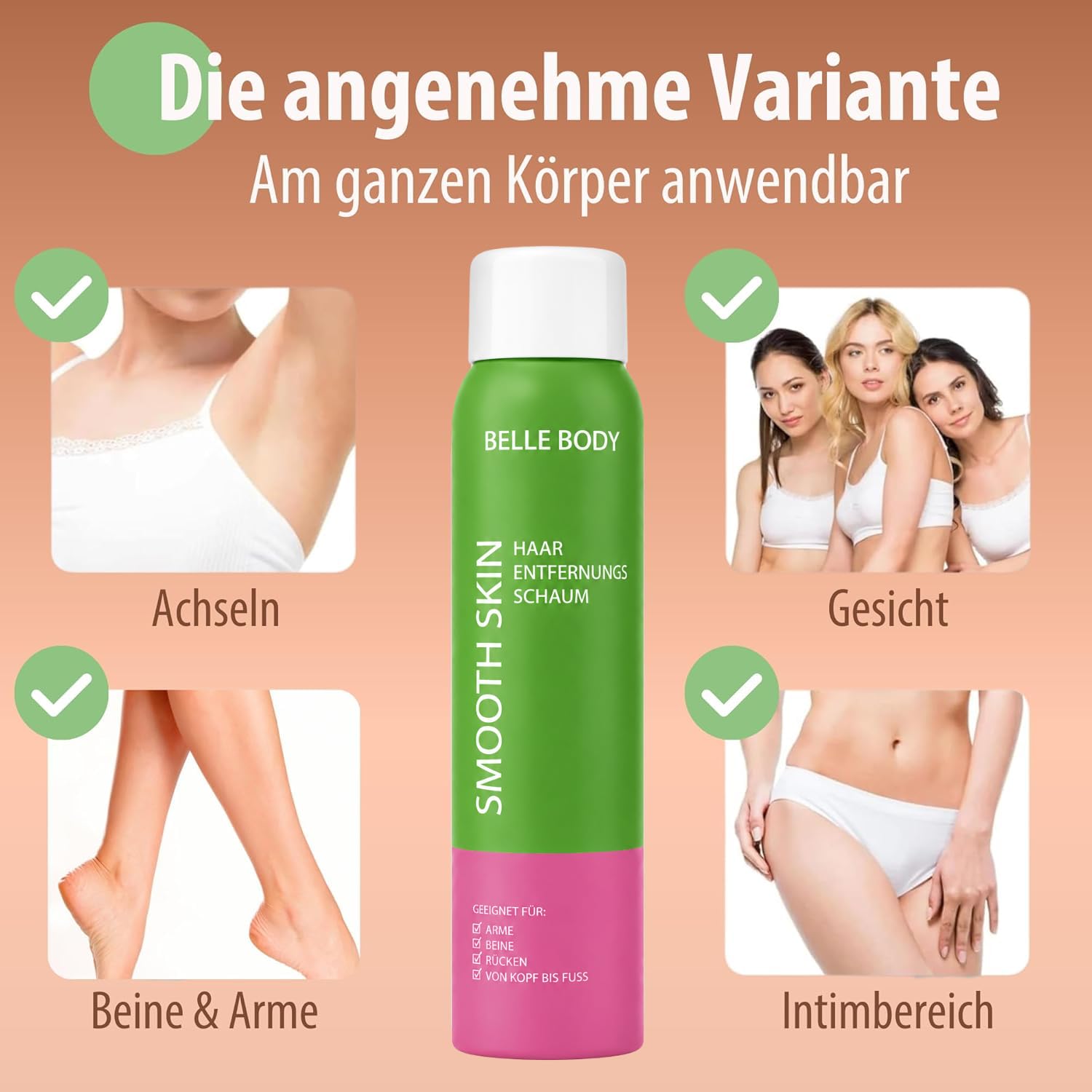 Belle Body Enthaarungsschaum 2x300ml - Effektive Haarentfernung ohne Rasur für Frauen und Männer