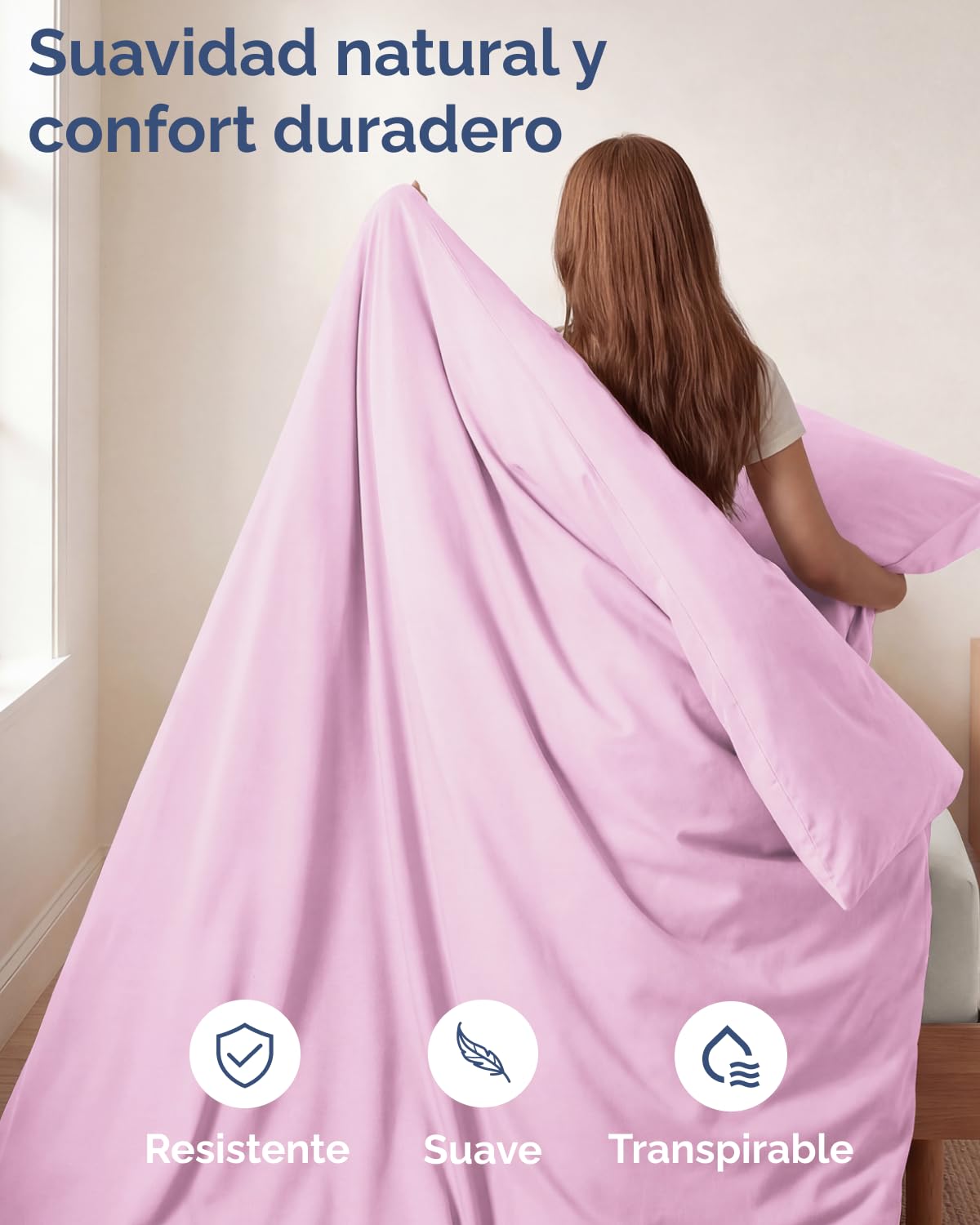 Juego Funda Nórdica 2 Piezas 140x200 - Microfibra 65x65 - Rosa Claro | Sin Arrugas, Suave, Transpirable, Funda Edredón, Fundas de Almohada, Cierre Cremallera, Lavable, Juego de Cama, OEKO-TEX