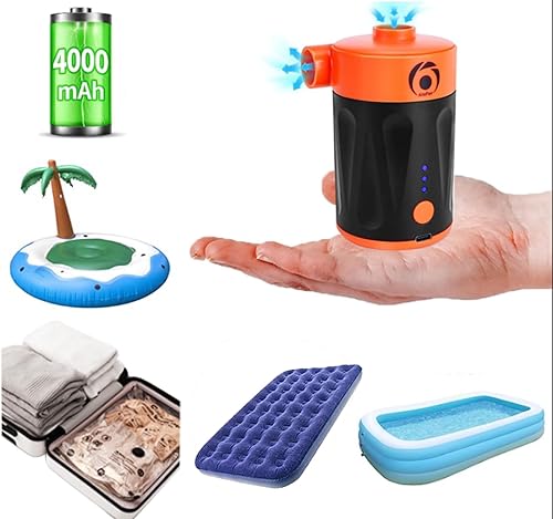 Bomba de aire eléctrica, bomba de aire de batería, inflable, portátil, 2 en 1, bomba de bolsa de vacío e infla, con 4 boquillas de aire, bomba de