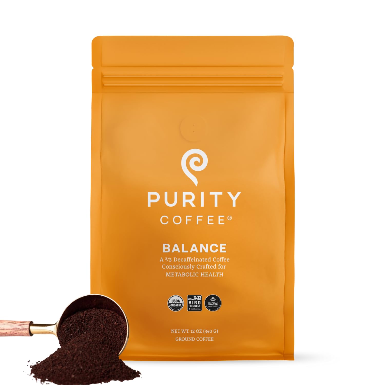 Purity Coffee BALANCE 2/3 Decaf Medium Roast Ground (12oz Bag) | Specialty-Grade USDA Organic Mountain Water Decaffeinated + Arabica Blend | Third Party Tested for Mold, Mycotoxins & Pesticides