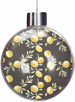 Christmas Ball Ornaments, Summer Yellow Lemon Christmas Balls Clear Plastic Fillable, Watercolor Botanical Modern Art Hanging Ornament Xmas Tree Balls for Home Party Decorations 3.5Inch