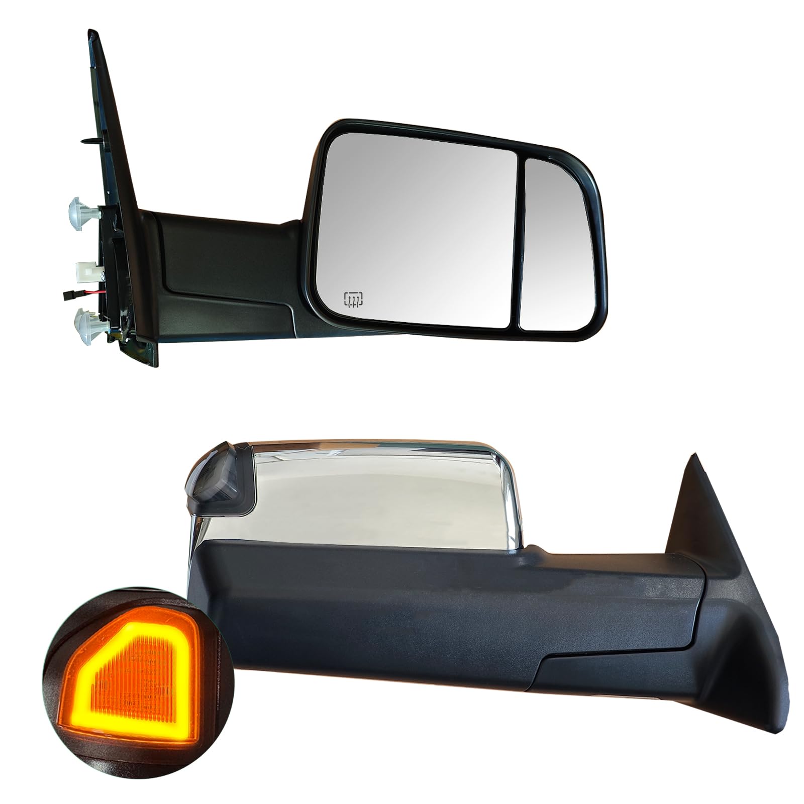 LUCTEND Tow Mirrors Compatible with Dodge Ram 1500 2002-2008 Power Heated,Turn Signal Light (Chrome)