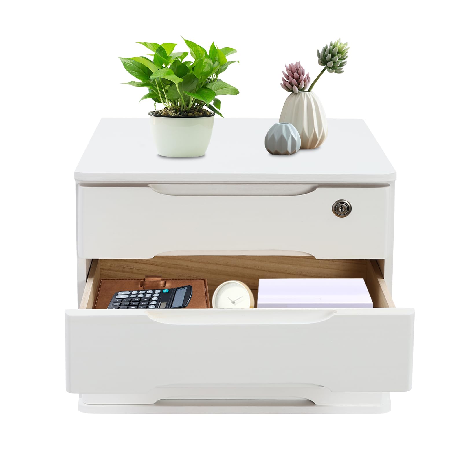 BENTFL 3-Tier Desk Organizer with Lockable Drawers,1 Locks & 2 Keys, Wooden Desktop Storage Box, Categorized Storage Desktop File Cabinet(White)