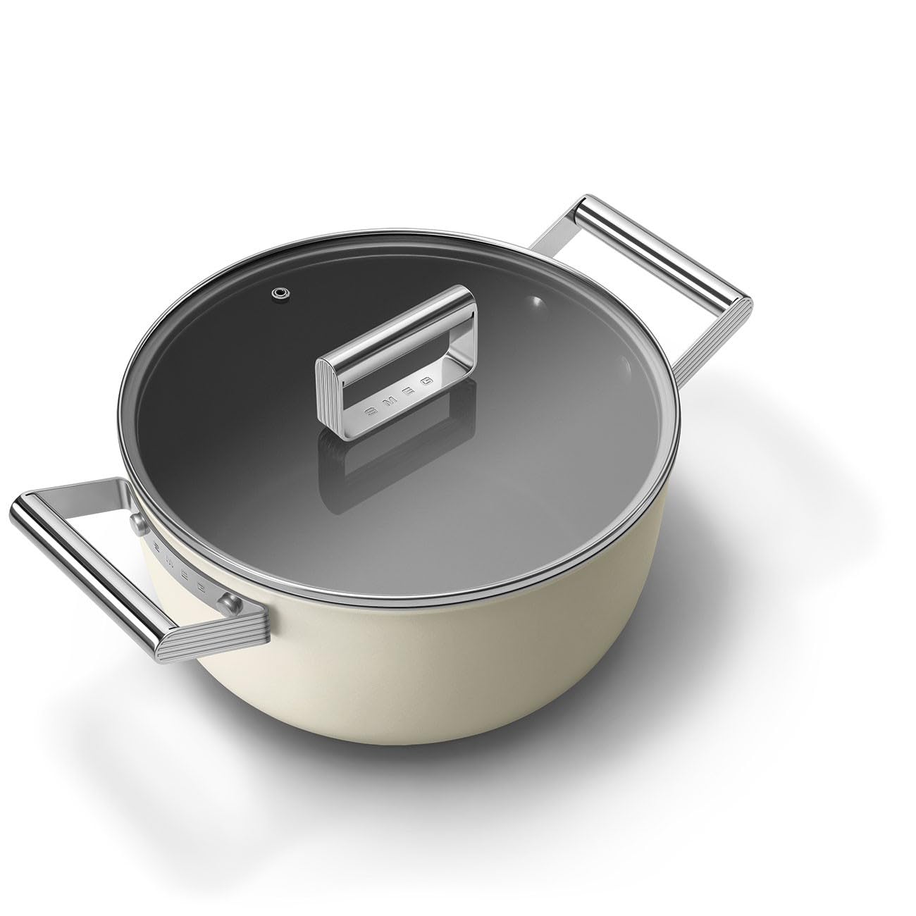 Smeg, Antihaft-Auflauf CKFC2411CRM mit Deckel im Lieferumfang enthalten, Durchmesser 24 cm, Seitengriffe aus Edelstahl, Für alle Kochfelder, Bis 250° Im Ofen, Fassungsvermögen 4.6L, Creme