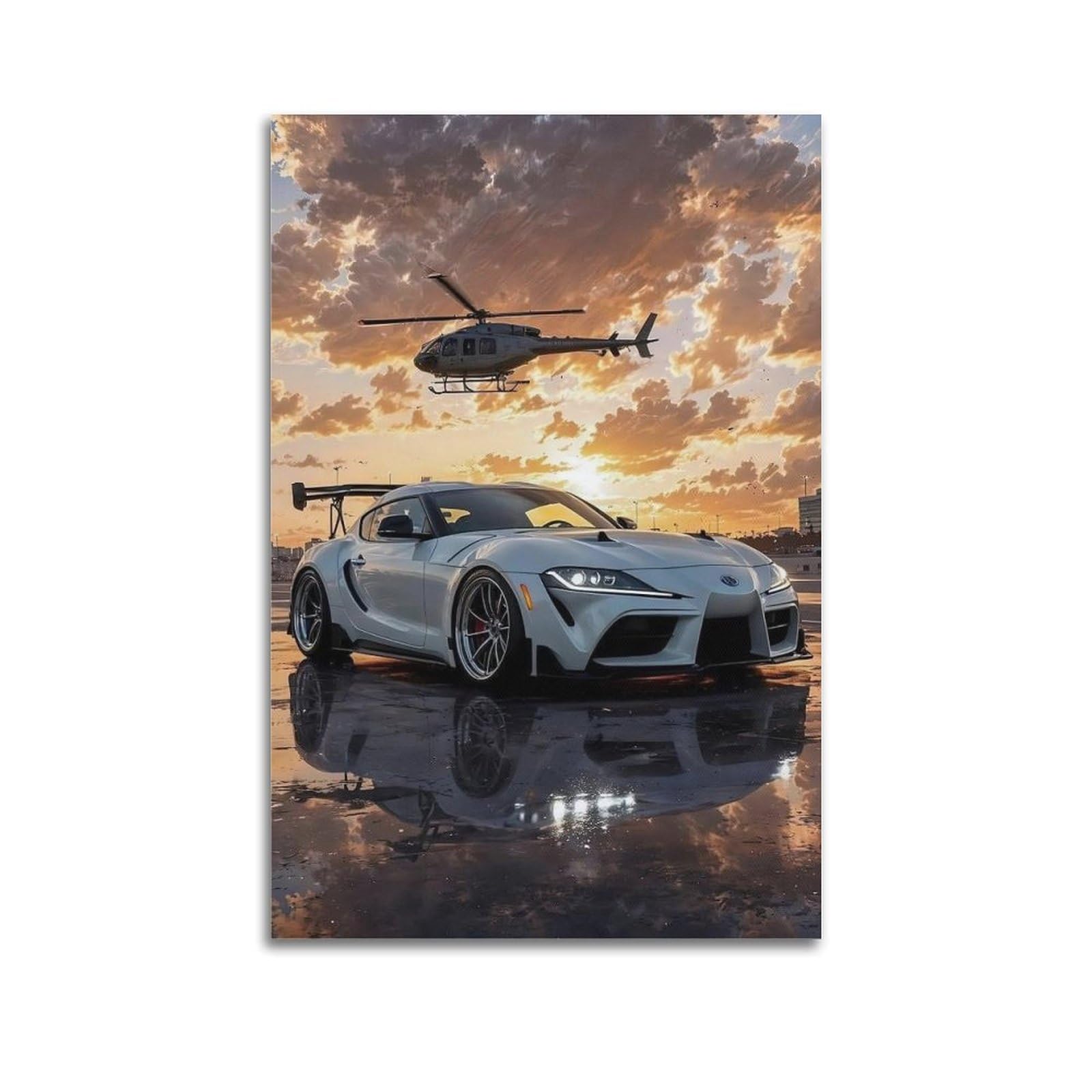 OKAHYS JDM A90 Supra Racing Sports Car & Helicopter Poster Decorative Painting Canvas Wall Artworks Picture 20x30inch(50x75cm)