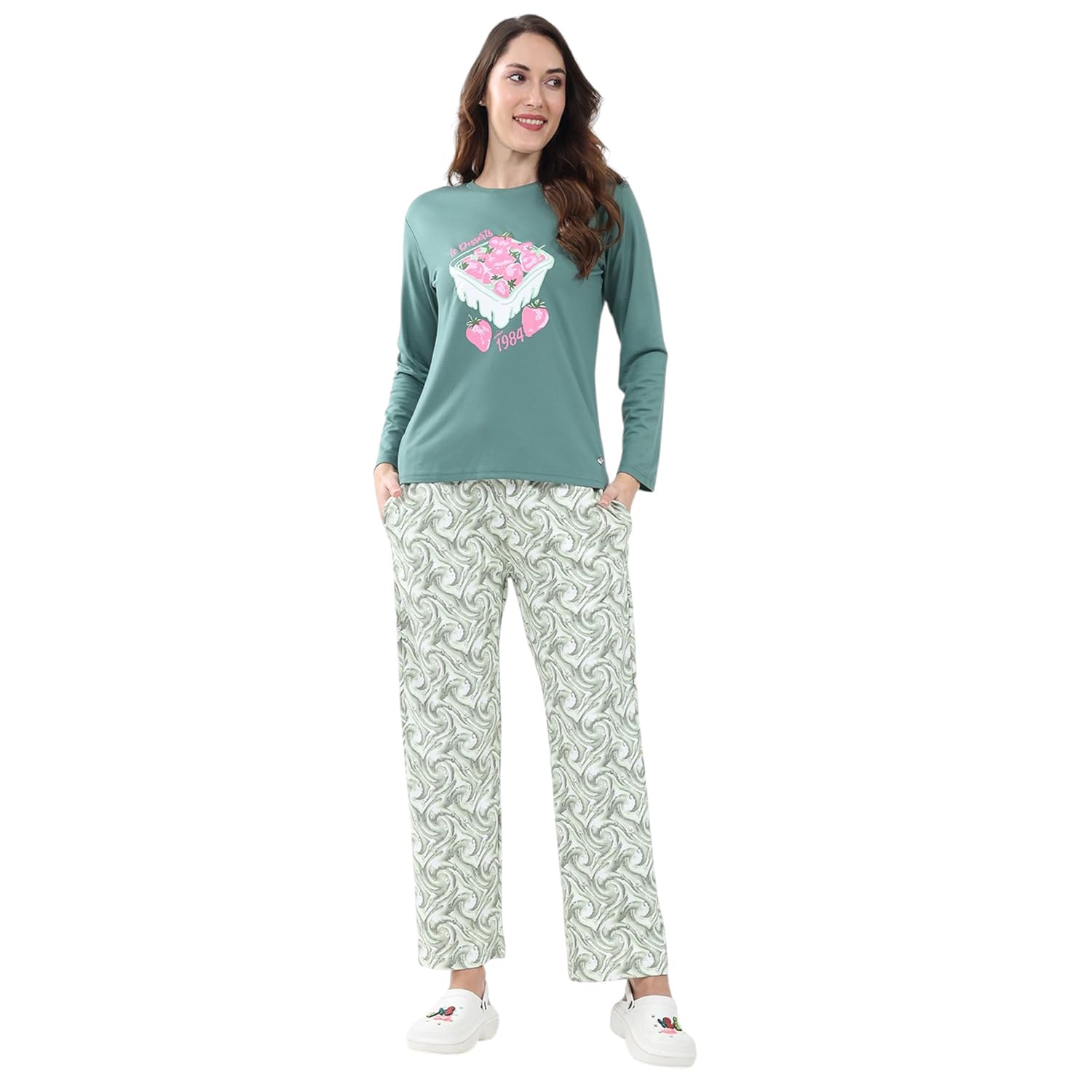 monte carlo Women Regular Fit Lower Set | Printed Design | Full Sleeve Top | Round Neck | Comfortable Loungewear & Pajama Set for Women's-picture-28