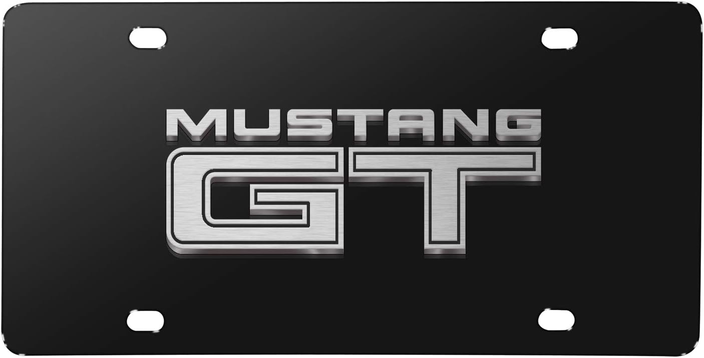 iPick Image for Ford Mustang GT 3D Dual Logo Black Stainless Steel License Plate - Official Licensed