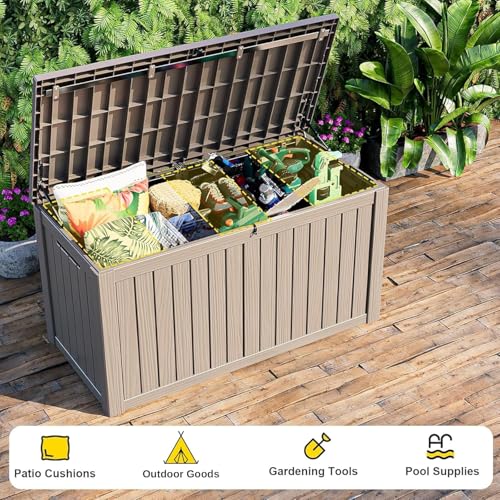 Image of 75 Gallon Waterproof Resin Deck Box, UV Resistant Outdoor Storage for Garden, Patio, Porch, Delivery(Grey,75 Gallon)