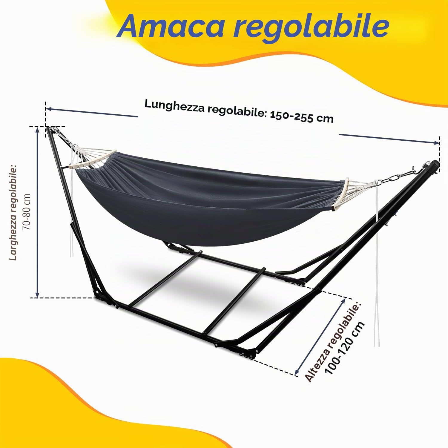 Amaca con telaio pieghevole e metallo, fino a 150 kg, poltrona sospesa per campeggio e giardino con borsa per il trasporto