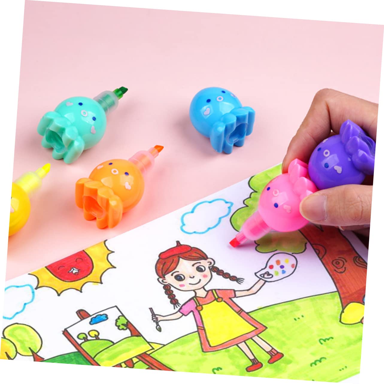 Happyyami Rotuladores Fluorescentes Plástico Liviano con Diseño de Octópodo Escritura Suave 18 Piezas para Estudiantes Ideales para Tarjetas DIY y Escuela