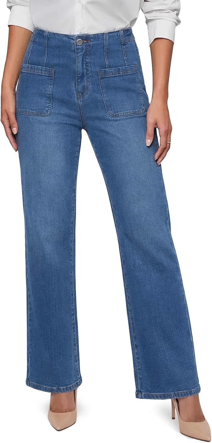 Wide Leg Jeans Woman, High Waisted Jeans for Women Trendy Stretchy Baggy Denim Pants with Pocket