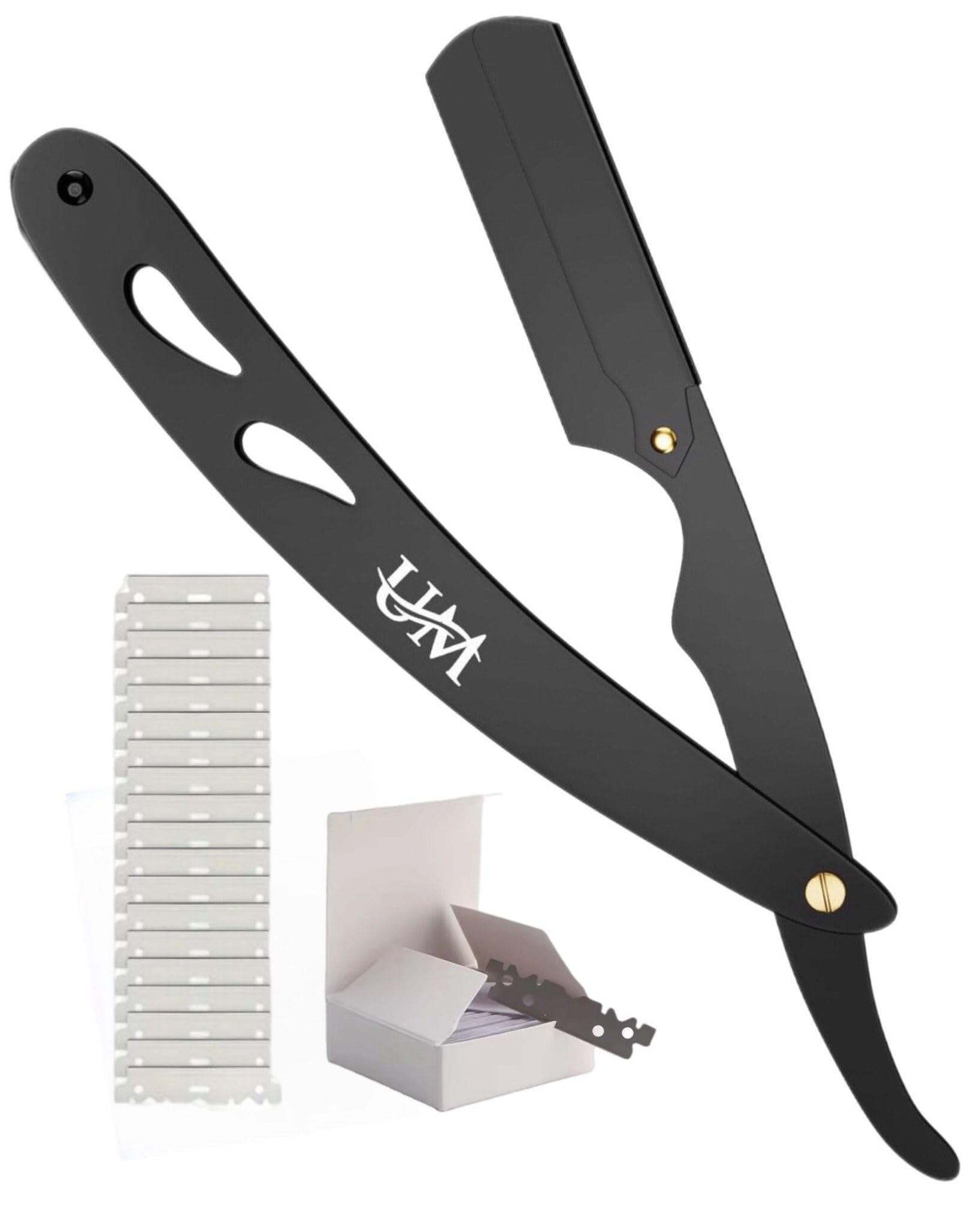 UM Supplies Straight Razors For Men Beard Shaving Knives Professional Barber Straight Edge Razor Shaving Kit For Close Shave Beard Cut Throat Safety Razor Navajas Para Barbero Shavette
