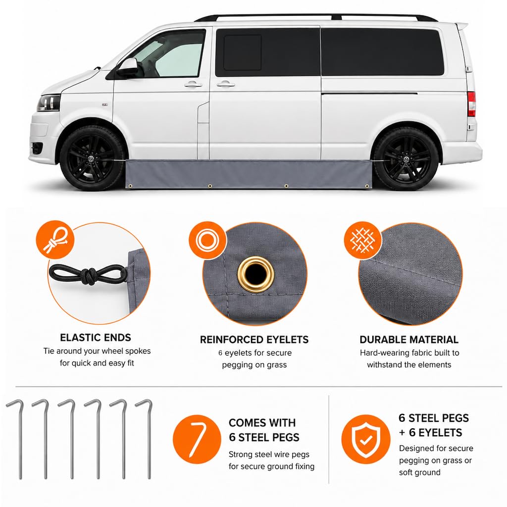 OLPRO Vorzelt-Schürze und Zugluftstopper für große und LWB-Wohnmobile, 36 x 265 cm, Grau, Wohnmobil-Zugluftrock, Zugluftrock für Wohnmobile, Wohnmobil-Windrock, Wohnmobil-Zugluft-Rock