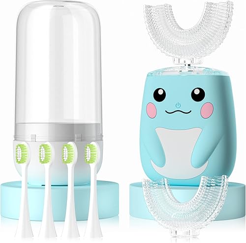 ELOTAME Cepillos de dientes eléctricos en forma de U para niños con 6 modos cepillo de dientes sónico para niños con 4 cabezales de cepillo lindo