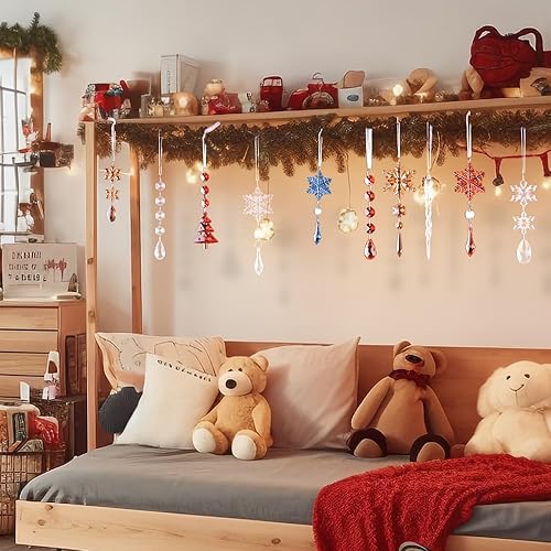 Vista 5 de Lanpn 26 adornos de Navidad, decoración de árbol de Navidad de cristal, colgantes iridiscentes de acrílico transparente, copos de nieve, colgantes