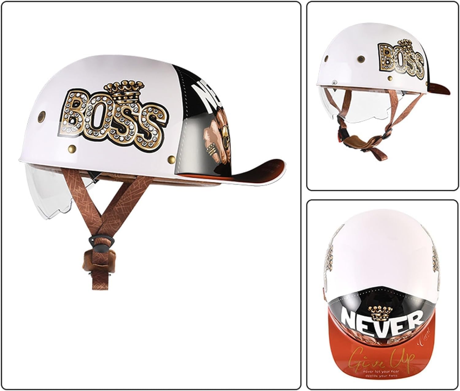 Vintage Motorcycle Half Helmet Fashion Baseball Cap Half Shell Helmet,DOT Approved Cruiser Chopper Scooter Helmet for Men Motorcycle Half Helmet Women Moped Helmet