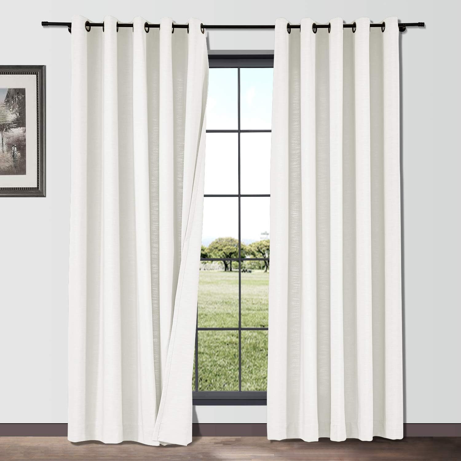 ChadMade Linen Blend Texture Curtain Grommet Drape 50 Wide by 102 Long Room Darkening Drapery for Patio Door Door Panel Living Room (1 Panel, Hunter Green), Cary Collection