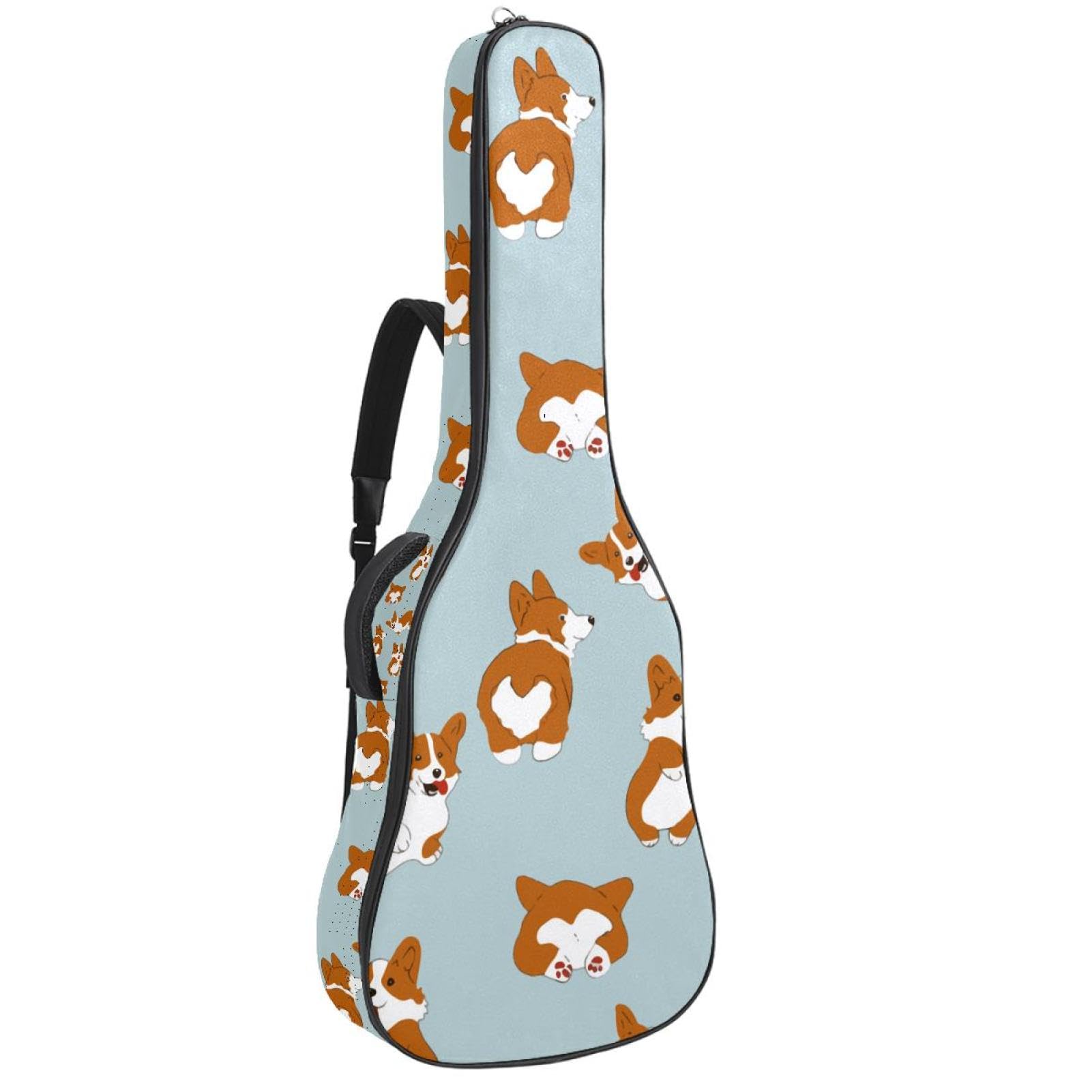 Torba na gitarę akustyczną Wodoodporny plecak na gitarę Gruby miękki wyściełany Corgi Klasyczna obudowa na gitarę, wielobarwny, 42.9x16.9x4.7 in, Organizer do torby