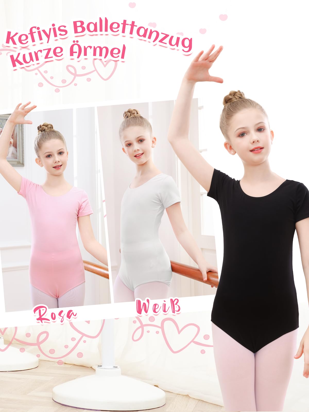 Ballettkleidung Mädchen Ballett Trikot Kinder Ballettanzug Kurzarm Ballett Body Tanzbody Baumwolle Turnanzug Gymnastikanzug für Mädchen Damen Gr.100-170