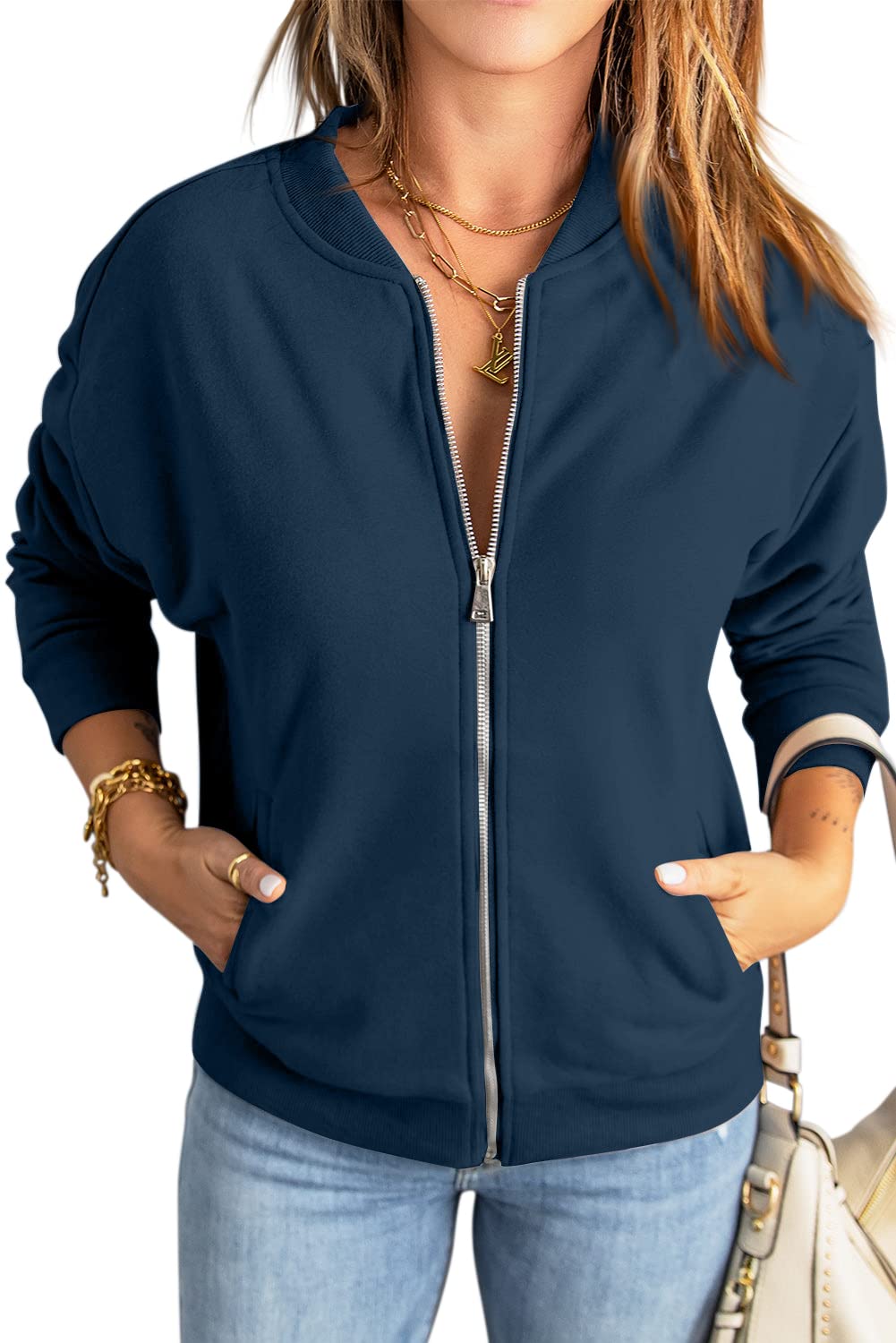 GeGekoko Donna Felpa e Tasche Maglia Manica Zip Leggera Giacca Sportiva Lunga Classica Hoodie Sweatshirt