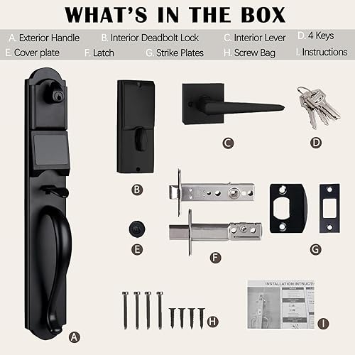 Miniatura 5 de HISAFE Juego de cerradura inteligente para puerta delantera, cerradura de puerta de entrada sin llave con pantalla táctil, acabado negro mate