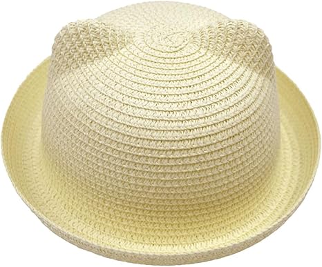 Amazon.co.jp: 耳付き 帽子 ベビー キッズ麦わら帽子 あご紐付 50cm 