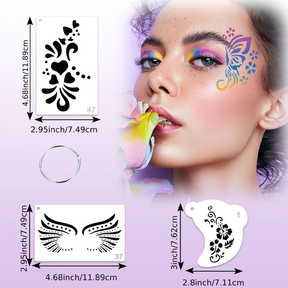 Bicemend 56 Face Paint Stencils Reusable, Halloween Makeup Template Kit