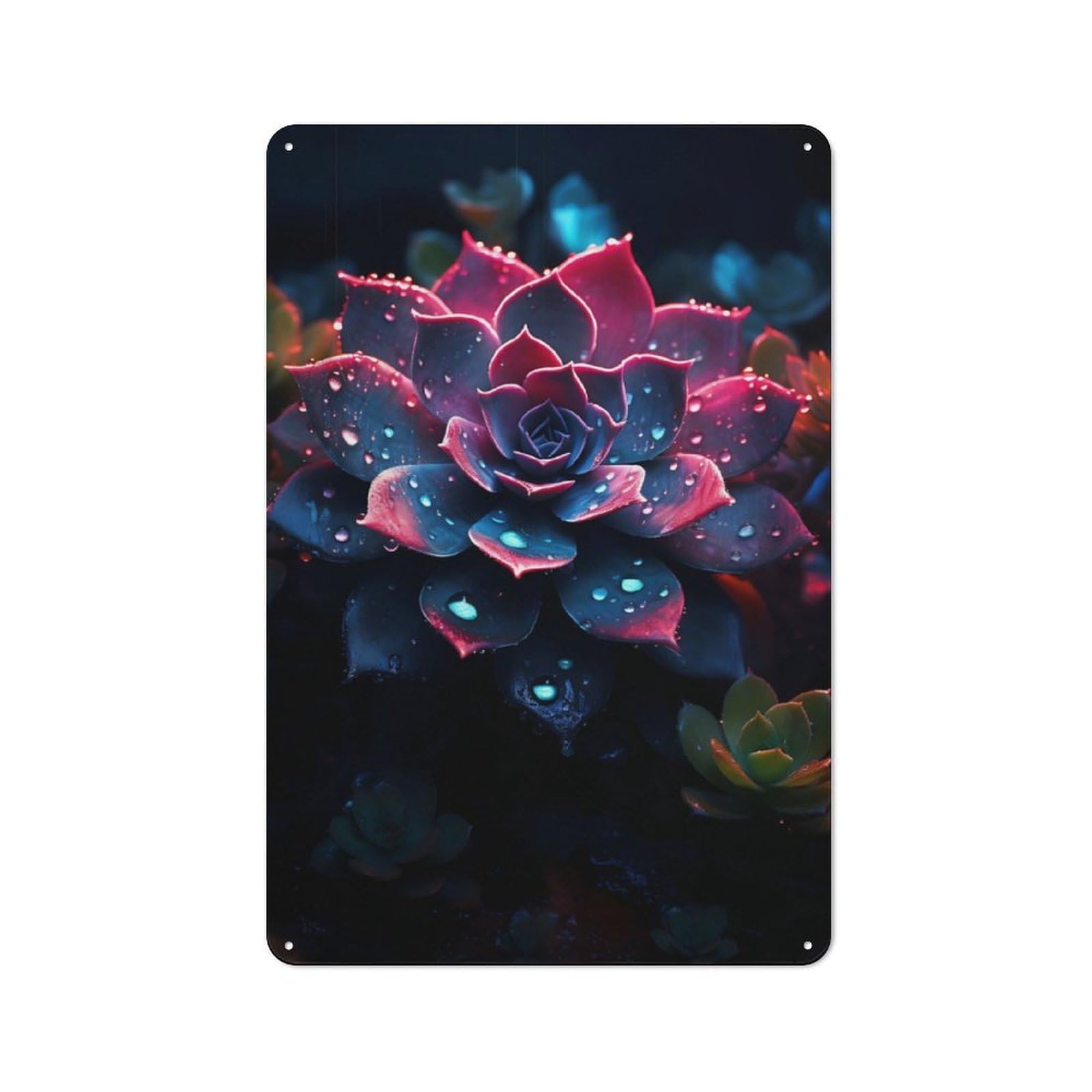 Junmoney Rainy Succulent Flower Tin Wall Plaque 30X20cm With For Bar Or Restaurant, Suited To Bar Decor Enthusiasts